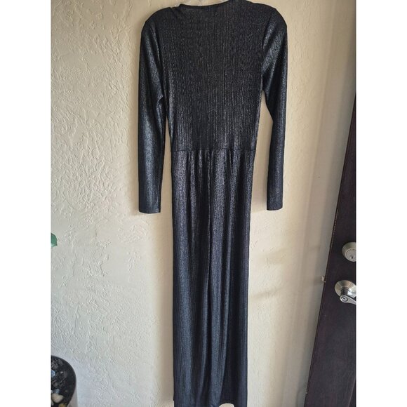 Bebe Metallic Black Long-Sleeve V-Neck Romper XS - Picture 1 of 4